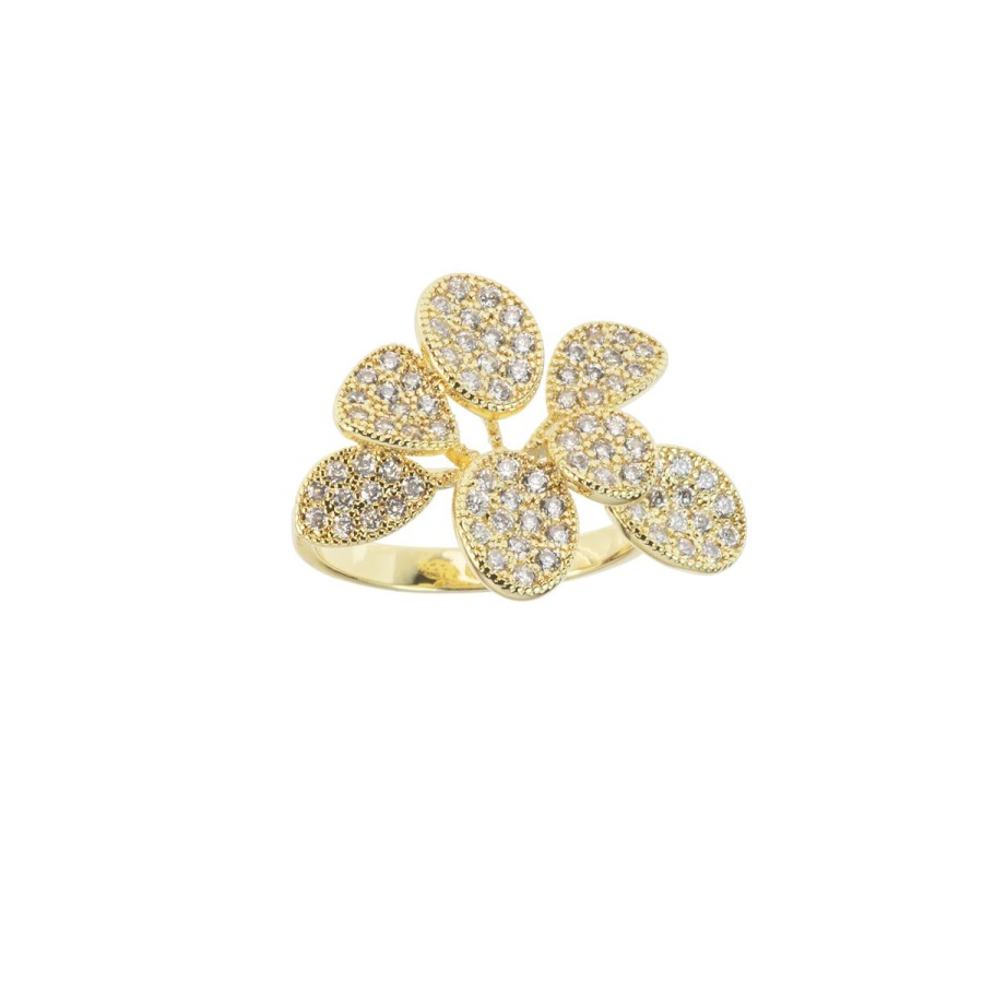 Anelli Magnolia Gioielli | Anello In Metallo Anallergico Con Zirconi Cubici E Vera Placcatura Oro Giallo An589G