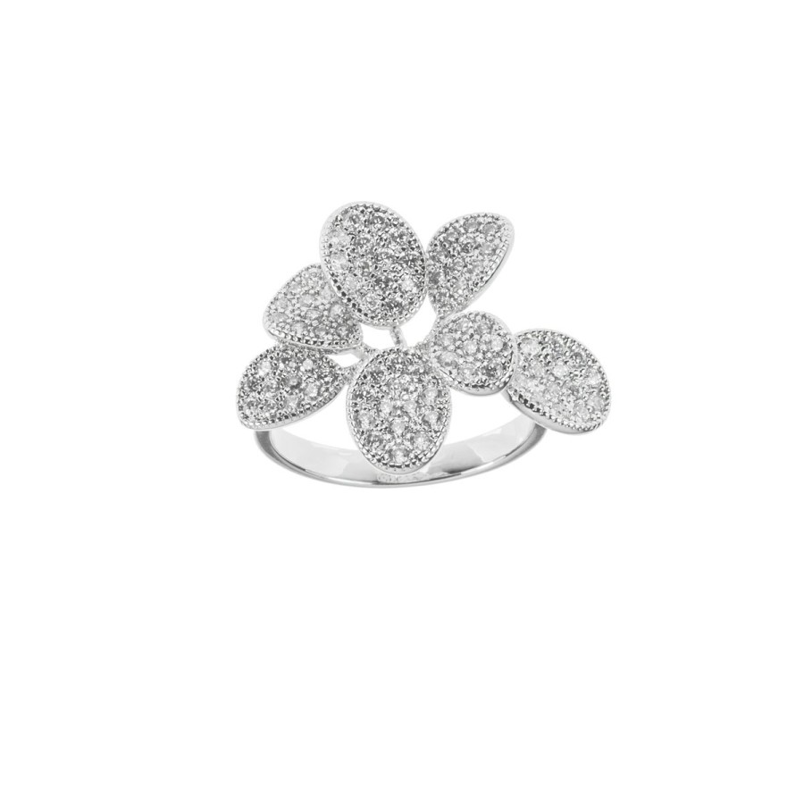 Anelli Magnolia Gioielli | Anello In Metallo Anallergico Con Zirconi Cubici E Vera Placcatura Oro Bianco An589B