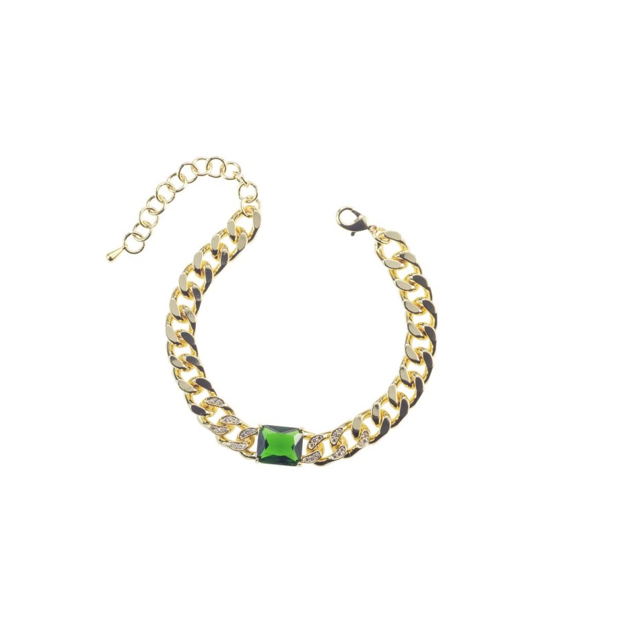 Bracciali Magnolia Gioielli | Bracciale In Metallo Anallergico Con Pietra E Zirconi Cubici Con Vera Placcatura In Oro Bc5051Gv