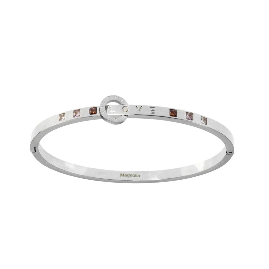 Bracciali Magnolia Gioielli | Bracciale Love In Acciaio Rigido Con Zirconi Cubici Colorati Bc7124B