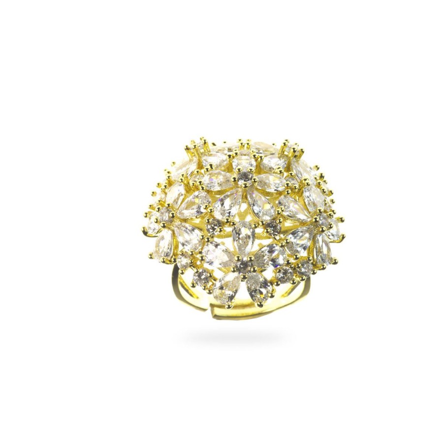 Anelli Magnolia Gioielli | Anello In Metallo Anallergico Con Zirconi Cubici E Vera Placcatura In Oro Giallo An5092G